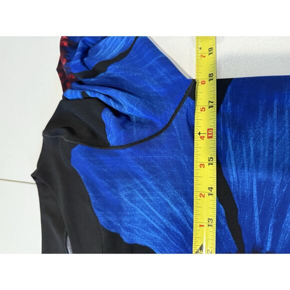 Eva Varro Tunic Top Womens Sz M Bold Floral 3/4 Sleeve Artsy Wearable Art Modern - Picture 5 of 8